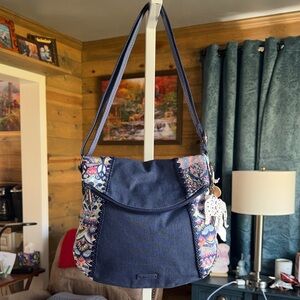 Sakroots Navy and Multicolor Shoulder Bag with Elephant Charm